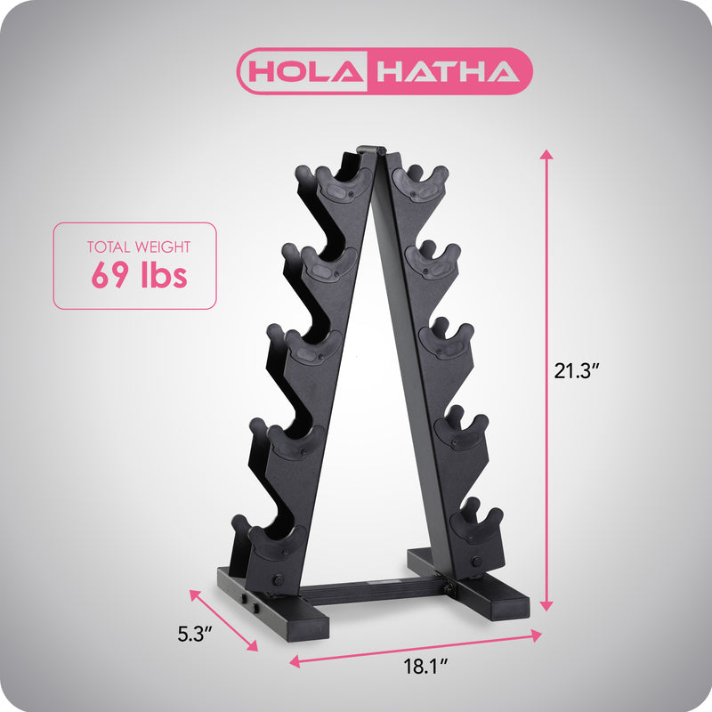 HolaHatha 2, 3, 5, 8, and 10 Pound Neoprene Free Weight Set w/ Rack (Open Box)