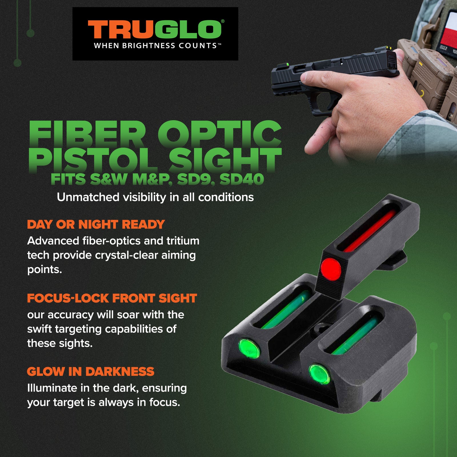 TruGlo Fiber Optic Handgun Pistol Sights, Fits S&W M&P, SD9, SD40 (Used) - VMInnovations