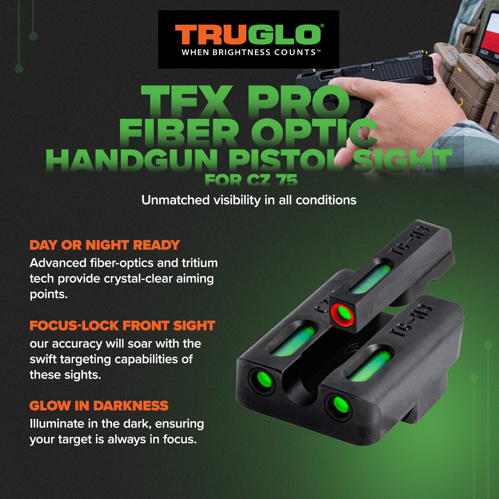 TruGlo TFK Pro Fiber Optic Tritium Handgun Pistol Sight Accessories, CZ 75 - VMInnovations