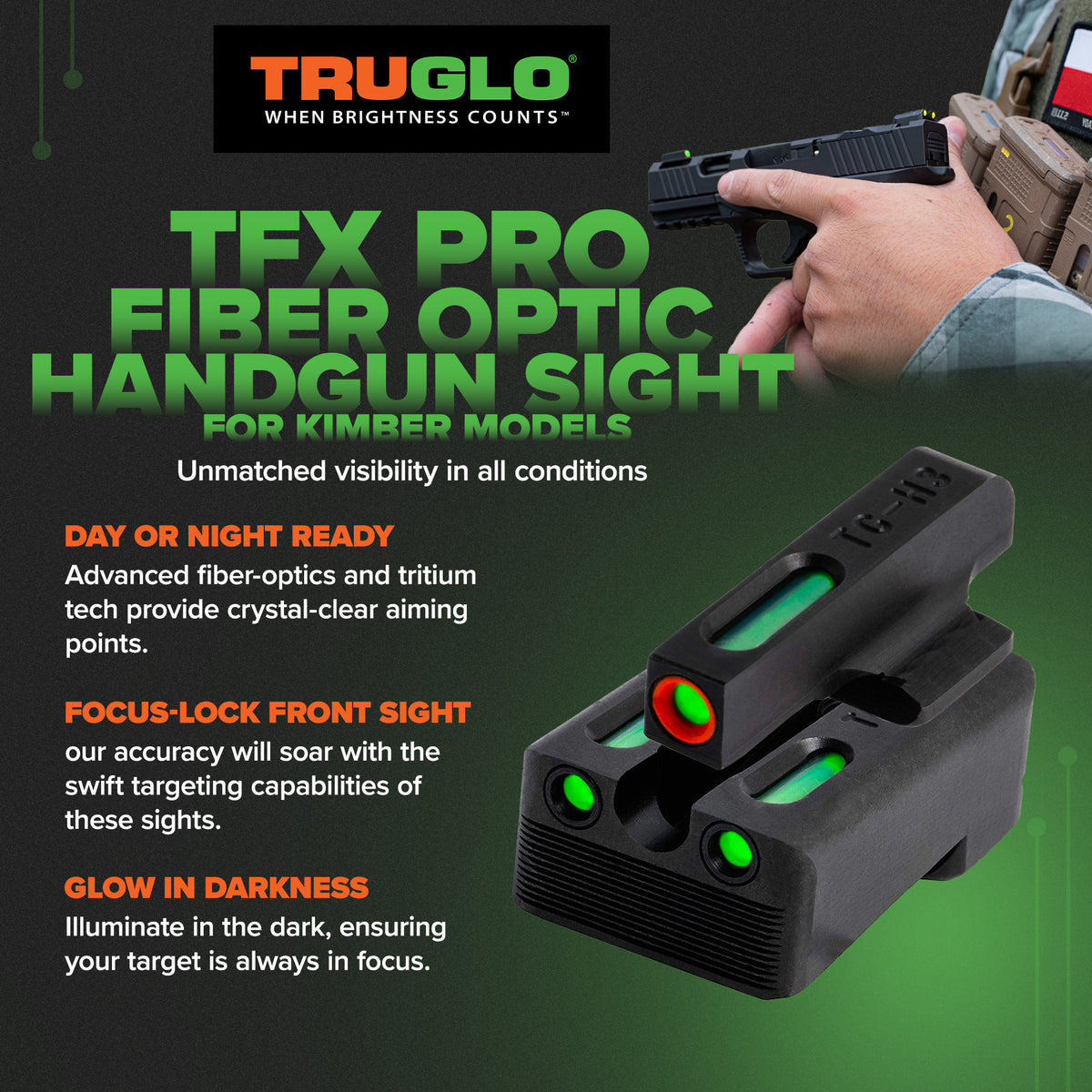 TruGlo TFK Pro Fiber Optic Tritium Handgun Pistol Sight Accessories (Open Box)