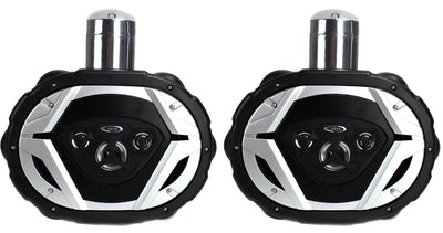 BOSS MRWT69 6x9" 1100W 4-Way Waketower Waterproof Boat Marine Speaker Set, Black