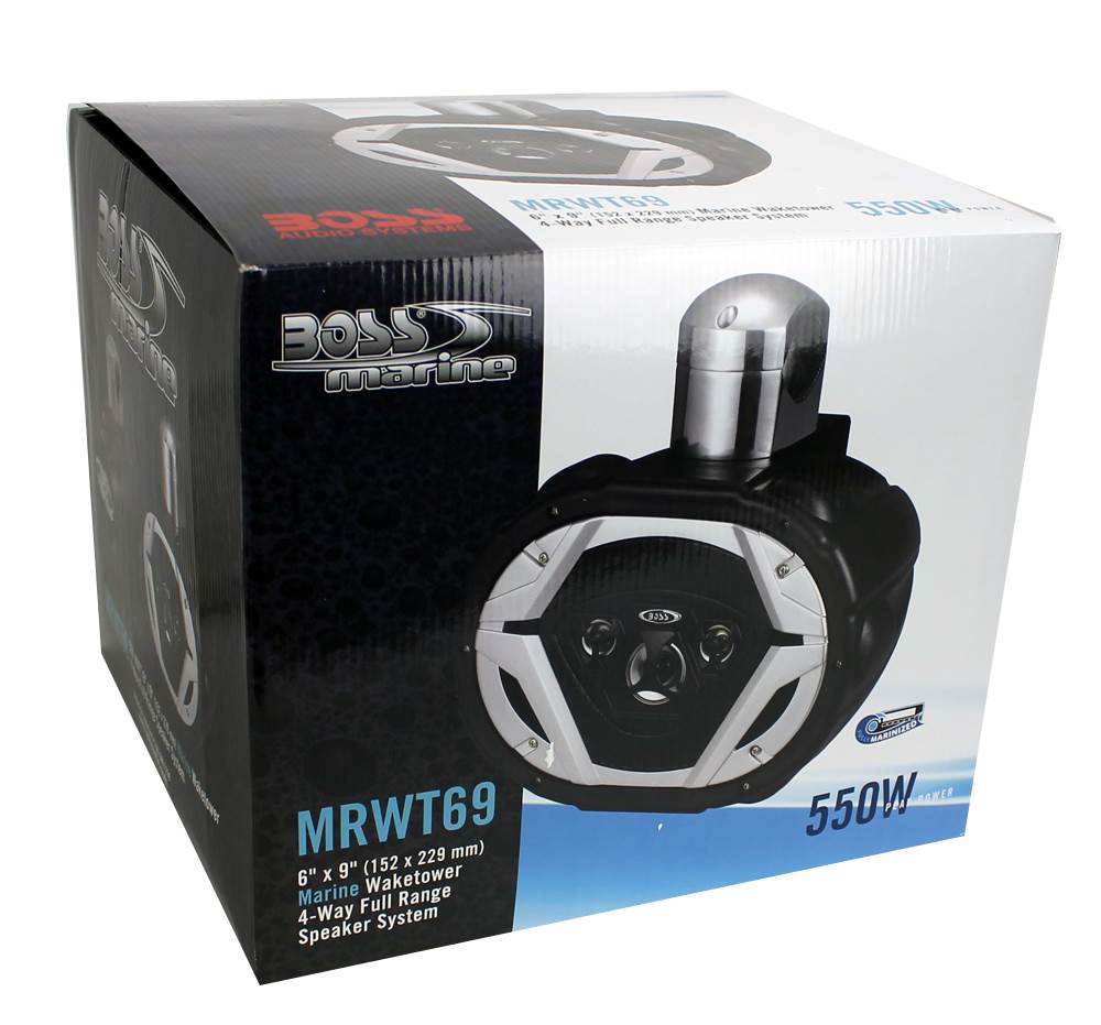 BOSS MRWT69 6x9" 1100W 4-Way Waketower Waterproof Boat Marine Speaker Set, Black