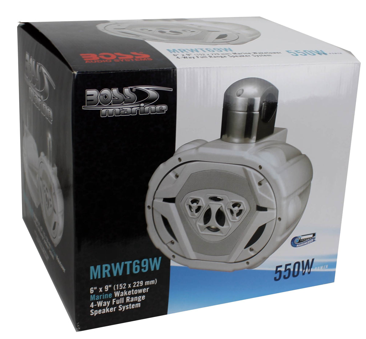 New Boss MRWT69W 6x9" 550W 4-Way Marine Wake Tower Boat Waterproof Speaker White