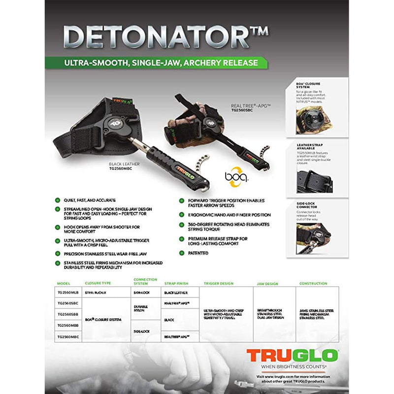TRUGLO Detonator Ultra Hunting Dual Jaw Archery Bow Quick Release Wrist Strap - VMInnovations