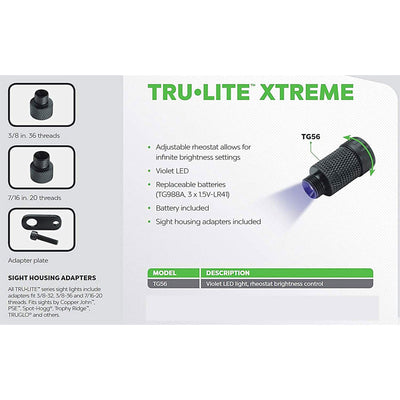 TruGlo Tru-Lite Xtreme Adjustable Violet LED Sight Light for Archery Bows, Black