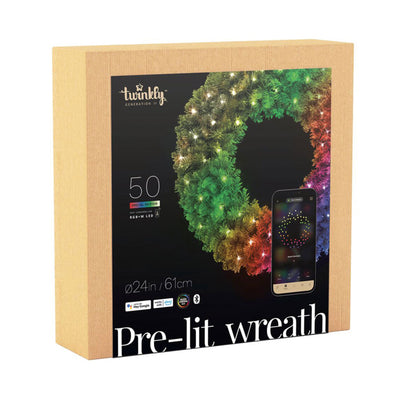 Twinkly Pre-Lit Wreath App-controlled 2-Ft LED Christmas Wreath 50 RGB + White