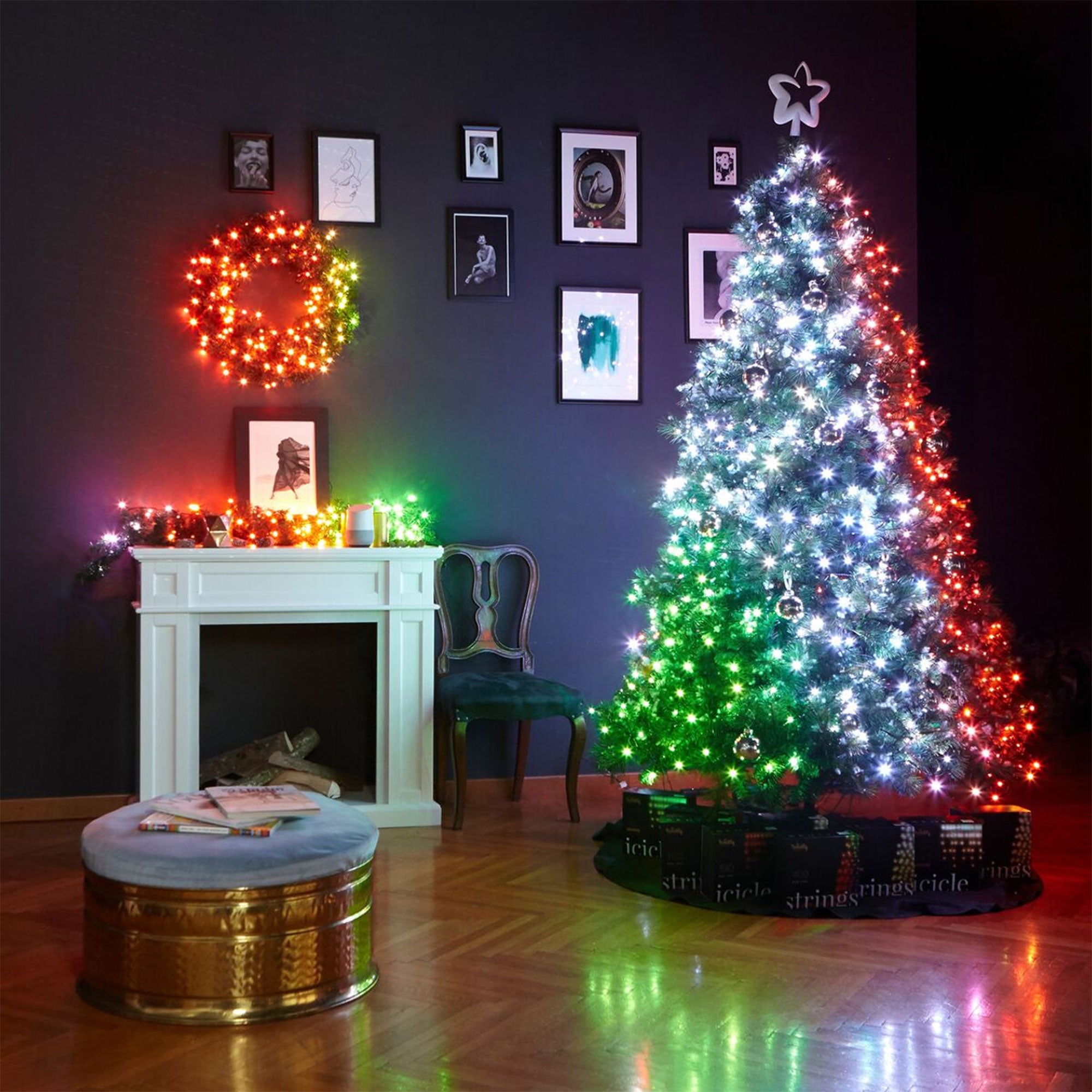 Twinkly Pre-Lit Wreath App-controlled 2-Ft LED Christmas Wreath 50 RGB + White