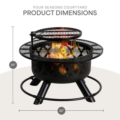 24'' Wood Burning Fire Pit with Removable Cooking Grill (Used)