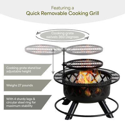 24'' Wood Burning Fire Pit with Removable Cooking Grill (Used) - VMInnovations