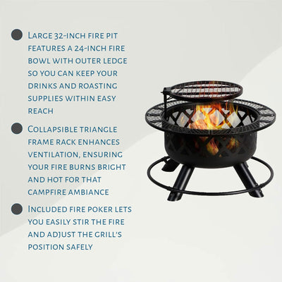 24'' Wood Burning Fire Pit with Removable Cooking Grill (Used) - VMInnovations