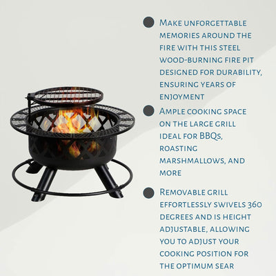 24'' Wood Burning Fire Pit with Removable Cooking Grill (Used) - VMInnovations