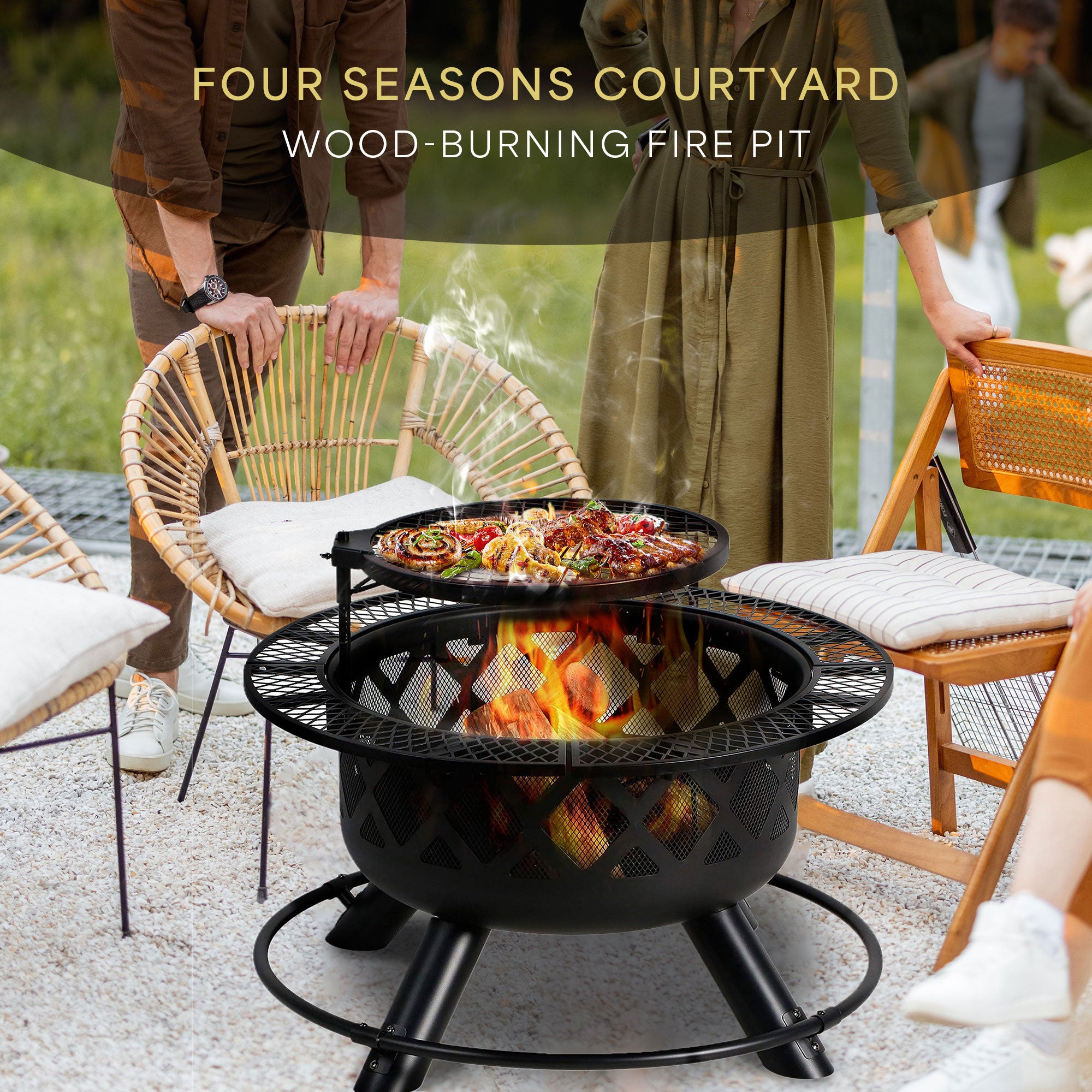24'' Wood Burning Fire Pit with Removable Cooking Grill (Used) - VMInnovations
