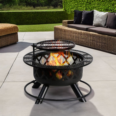 24'' Wood Burning Fire Pit with Removable Cooking Grill (Used) - VMInnovations