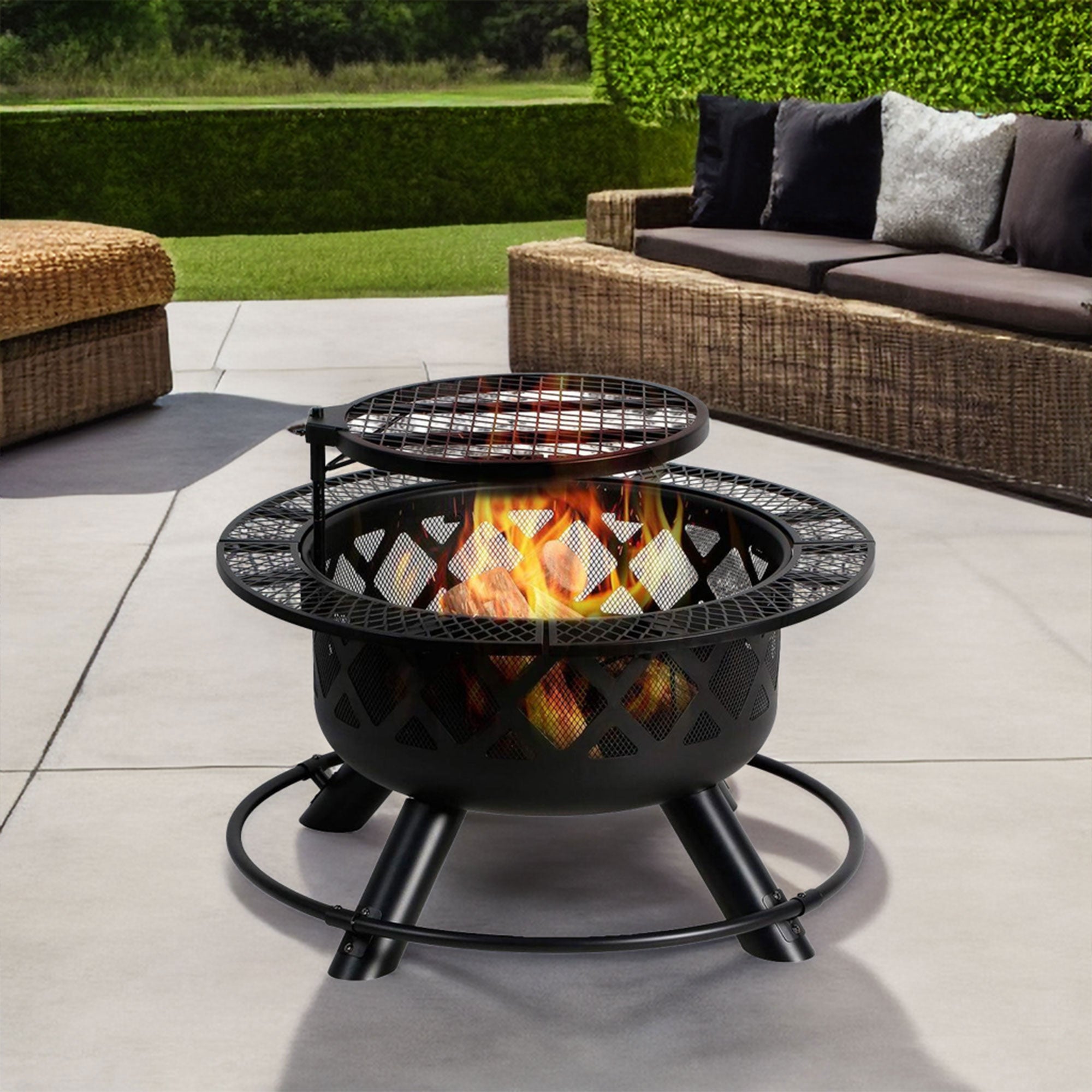 Four Seasons Courtyard 24'' Wood Fire Pit w/Removable Cooking Grill (Open Box) - VMInnovations