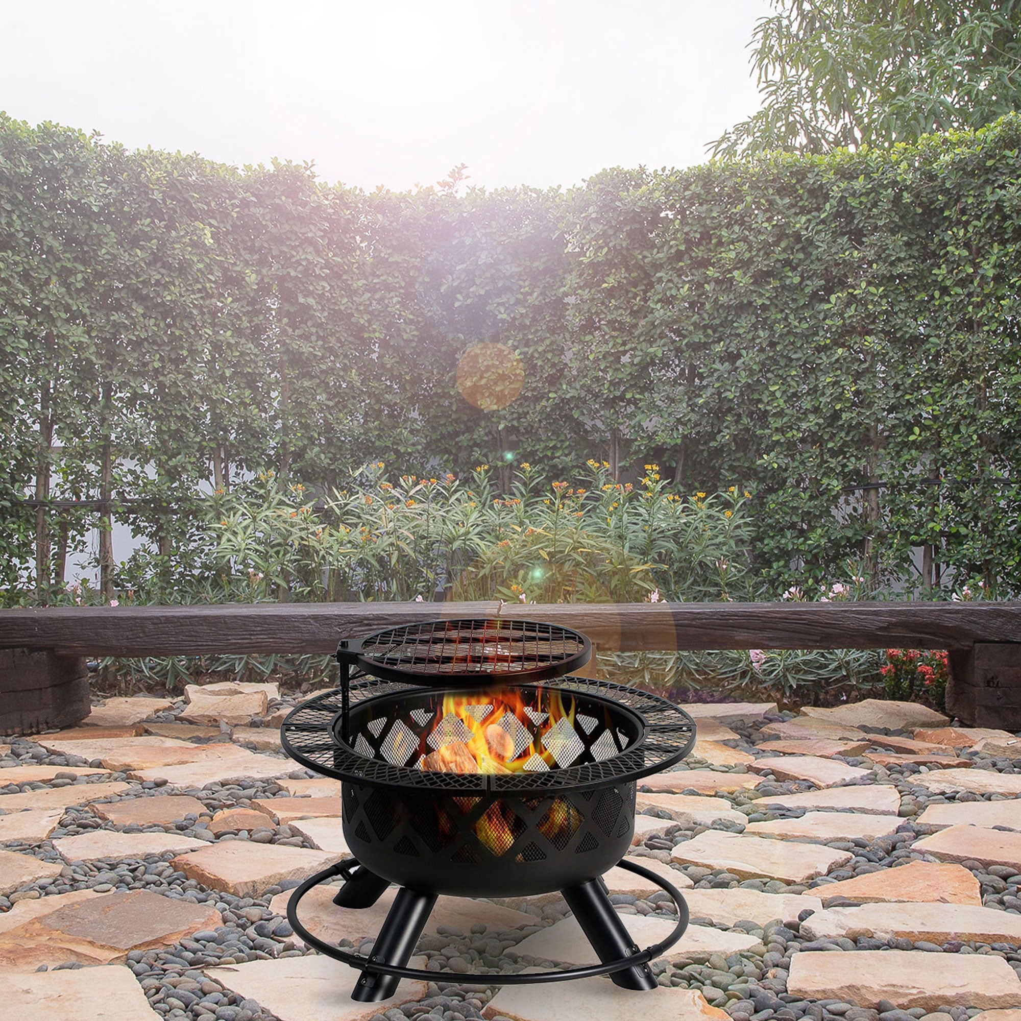 24'' Wood Burning Fire Pit with Removable Cooking Grill (Used) - VMInnovations