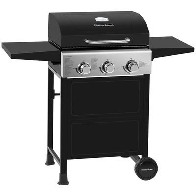 MASTER COOK 3-Burner Outdoor Propane Gas BBQ Grill with Side Tables, 30,000 BTU