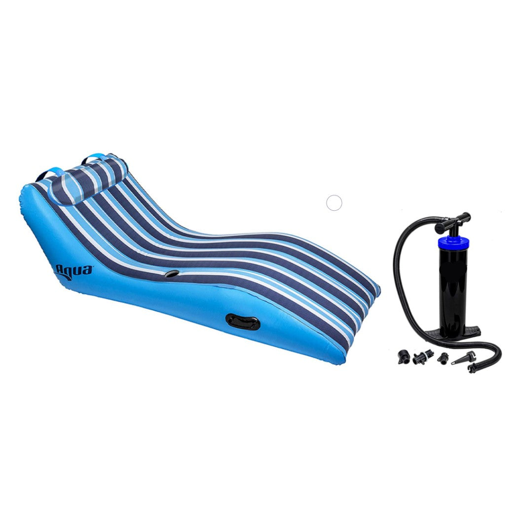 Aqua Key West Cushioned Comfort Lounge Pool Float and Dual Action Hand Pump - VMInnovations