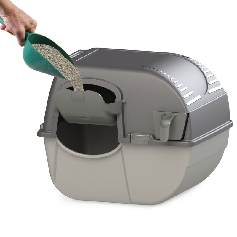 Omega Paw Easy Fill Roll n Clean Self Cleaning Cat Litter Box, Gray (Open Box)