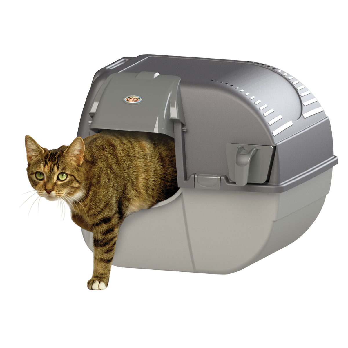 Omega Paw Easy Fill Roll n Clean Self Cleaning Cat Litter Box, Gray (Open Box)