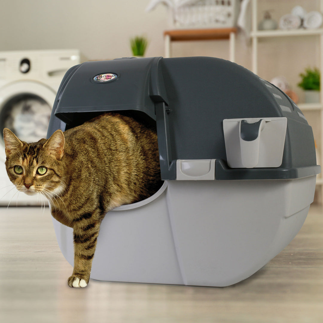 Omega Paw Easy Fill Roll n Clean Self Cleaning Cat Litter Box, Gray (Open Box)