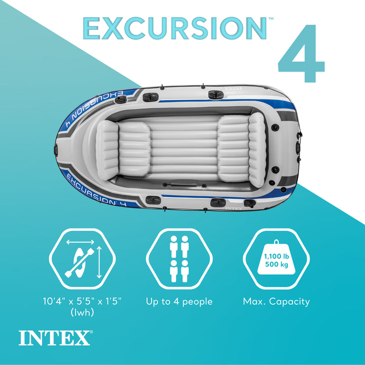 Intex Excursion 4 Inflatable Raft Fishing Boat with 2 Oars (Open Box) (3 Pack)