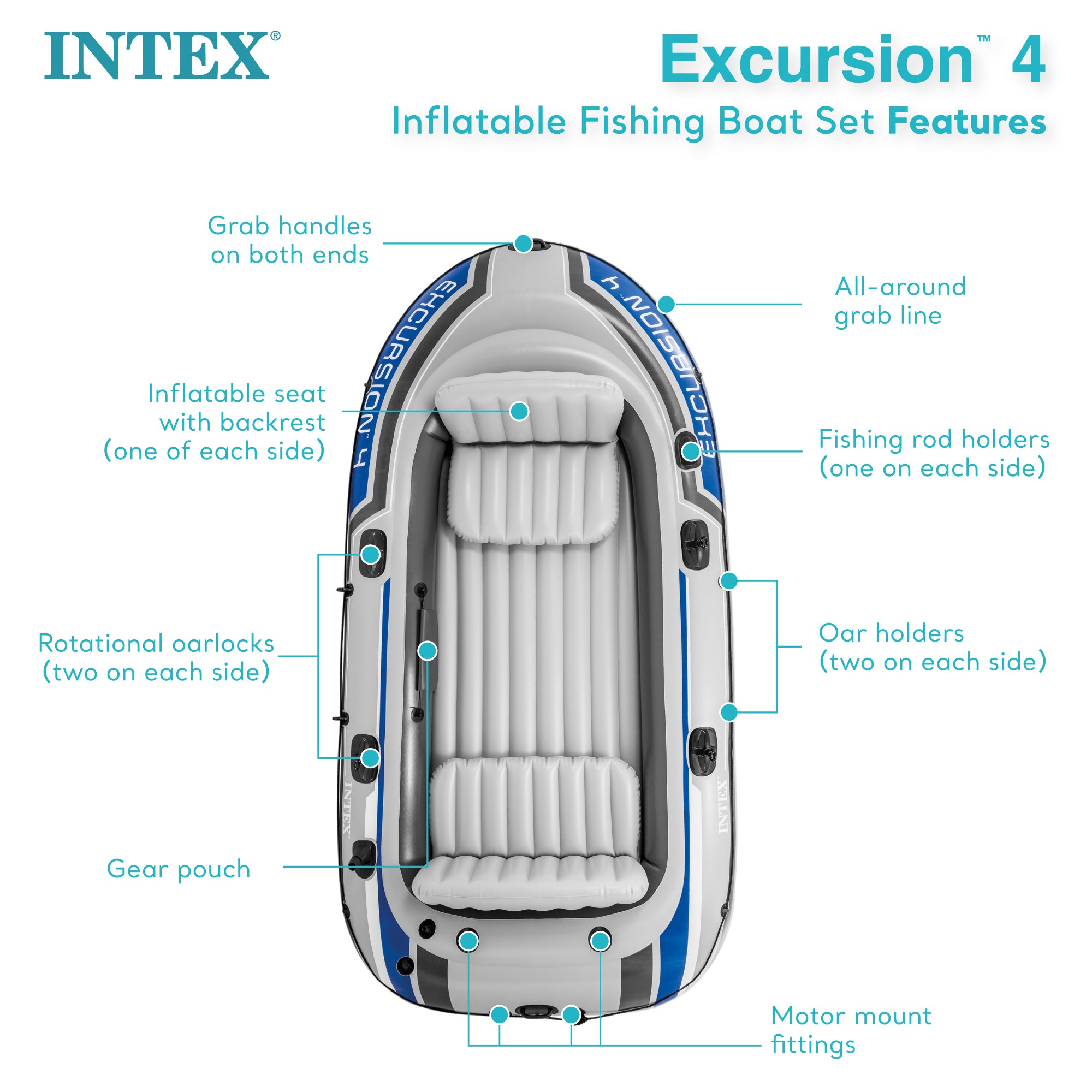 Intex Excursion Inflatable Rafting Fishing 4 Person Boat w/ Oars & Pump (3 Pack)