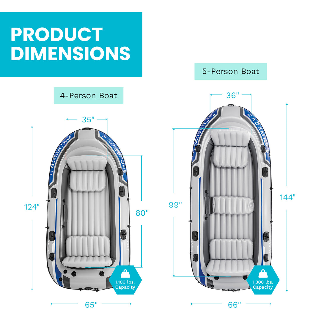 Intex Excursion 4 Person Inflatable Rafting and Fishing Boat Set with 2 Oars - VMInnovations
