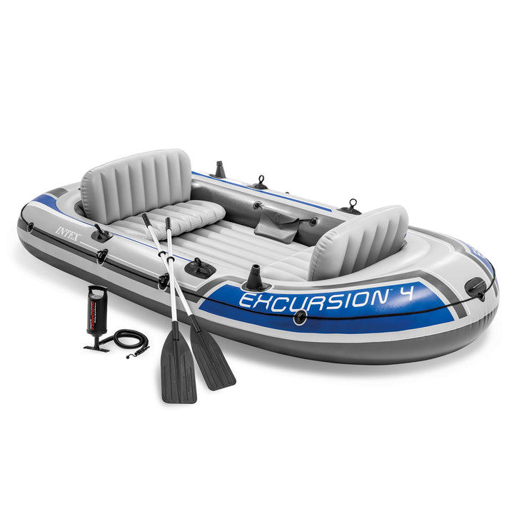 Intex Excursion 4 Person Inflatable Rafting and Fishing Boat Set with 2 Oars - VMInnovations