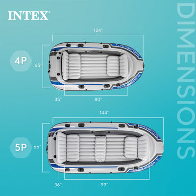 Intex Excursion Inflatable Rafting Fishing 4 Person Boat w/ Oars & Pump (3 Pack)