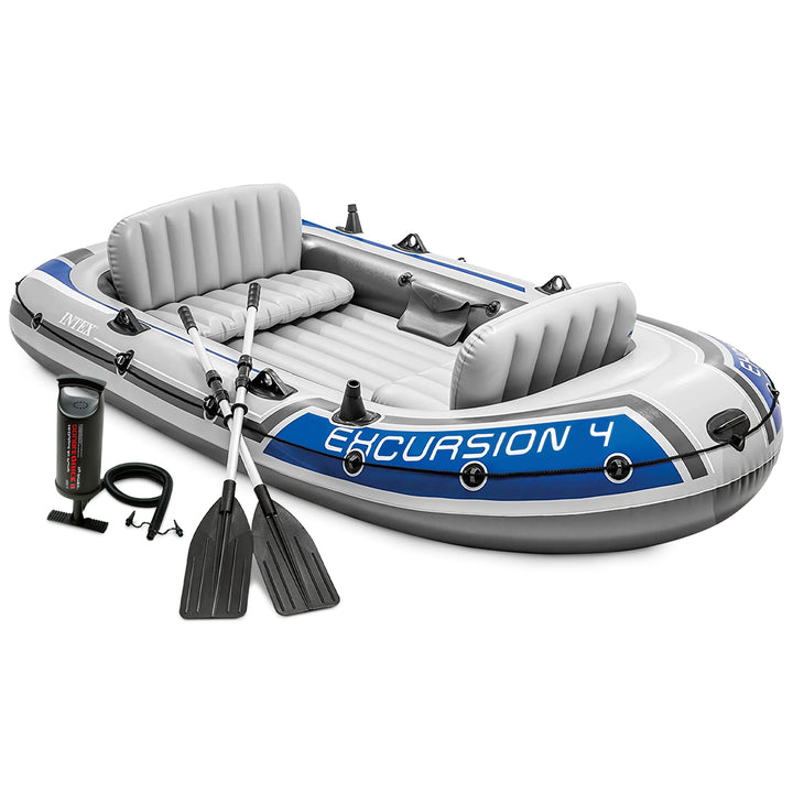 Intex Excursion 4 Inflatable Raft/Fishing Boat Set With 2 Oars (Open Box) - VMInnovations