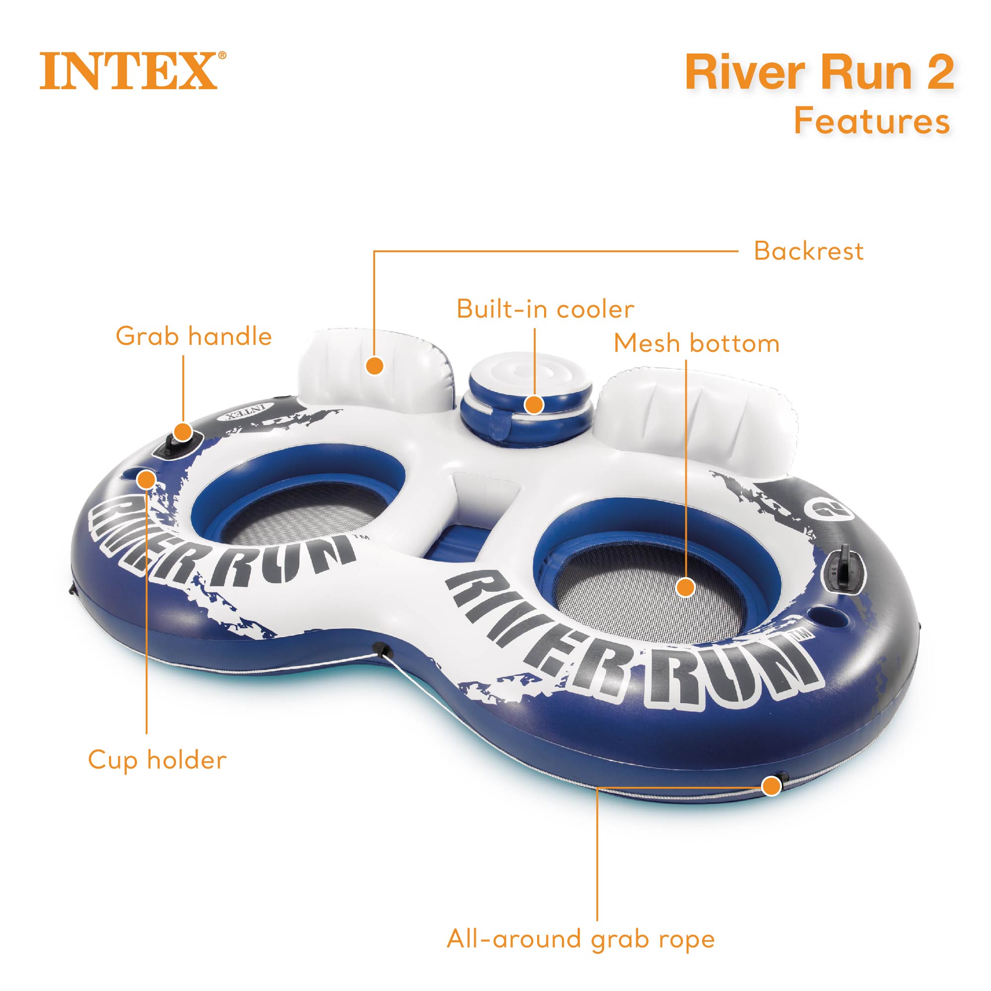 Intex River Run II 2-Person Water Pool Tube Float with Cooler Connectors (Used) - VMInnovations