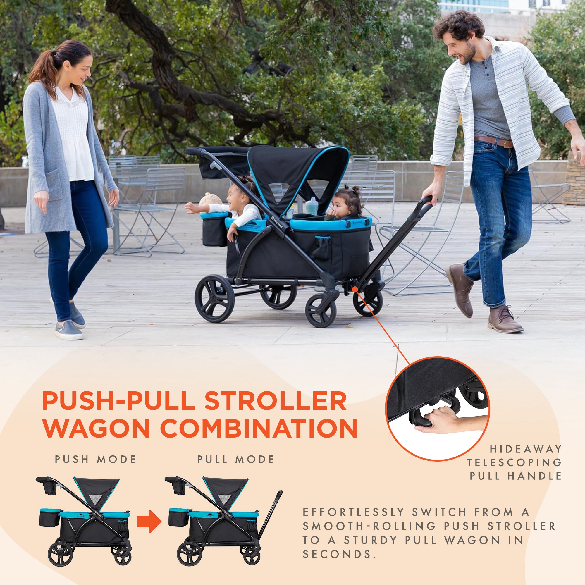 Baby Trend Expedition Push or Pull Stroller Wagon Plus w/ Canopy Blue (Open Box)