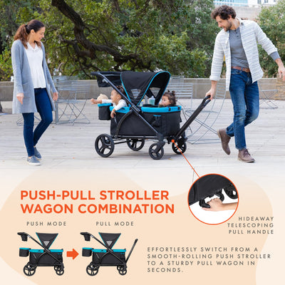Baby Trend Expedition Push or Pull Stroller Wagon Plus w/ Canopy Blue (Open Box)