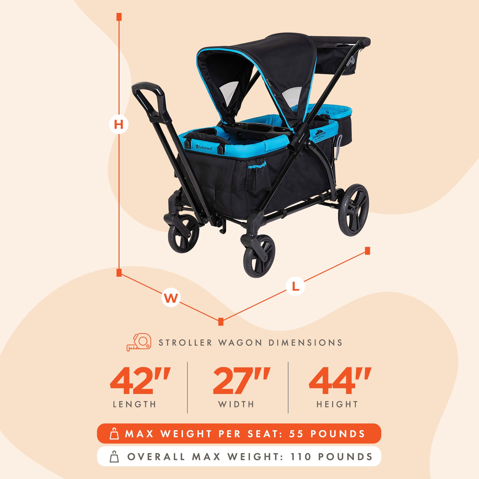 Baby Trend Expedition Push or Pull Stroller Wagon Plus w/ Canopy, Blue (Used) - VMInnovations