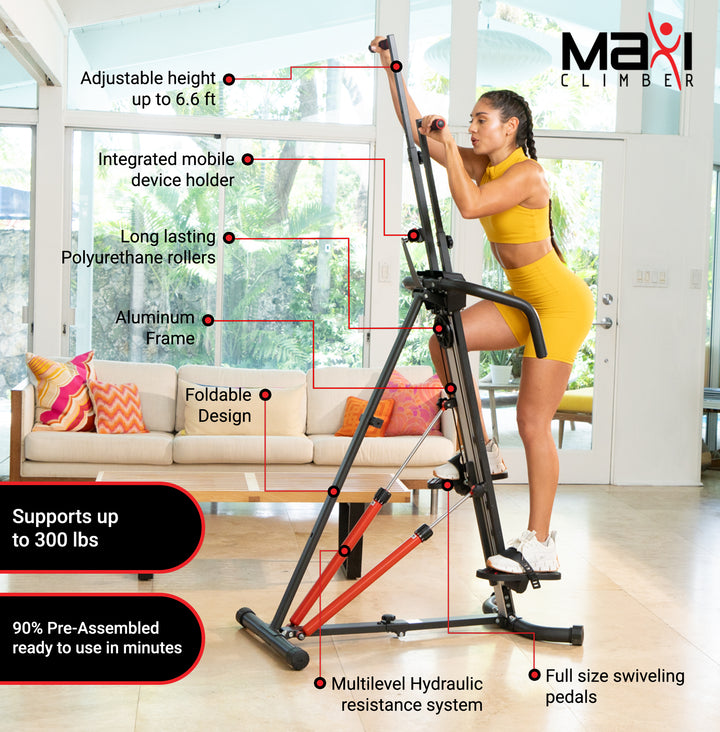 MaxiClimber XL Hydraulic Resistant Vertical Climber and Exercise Workout System