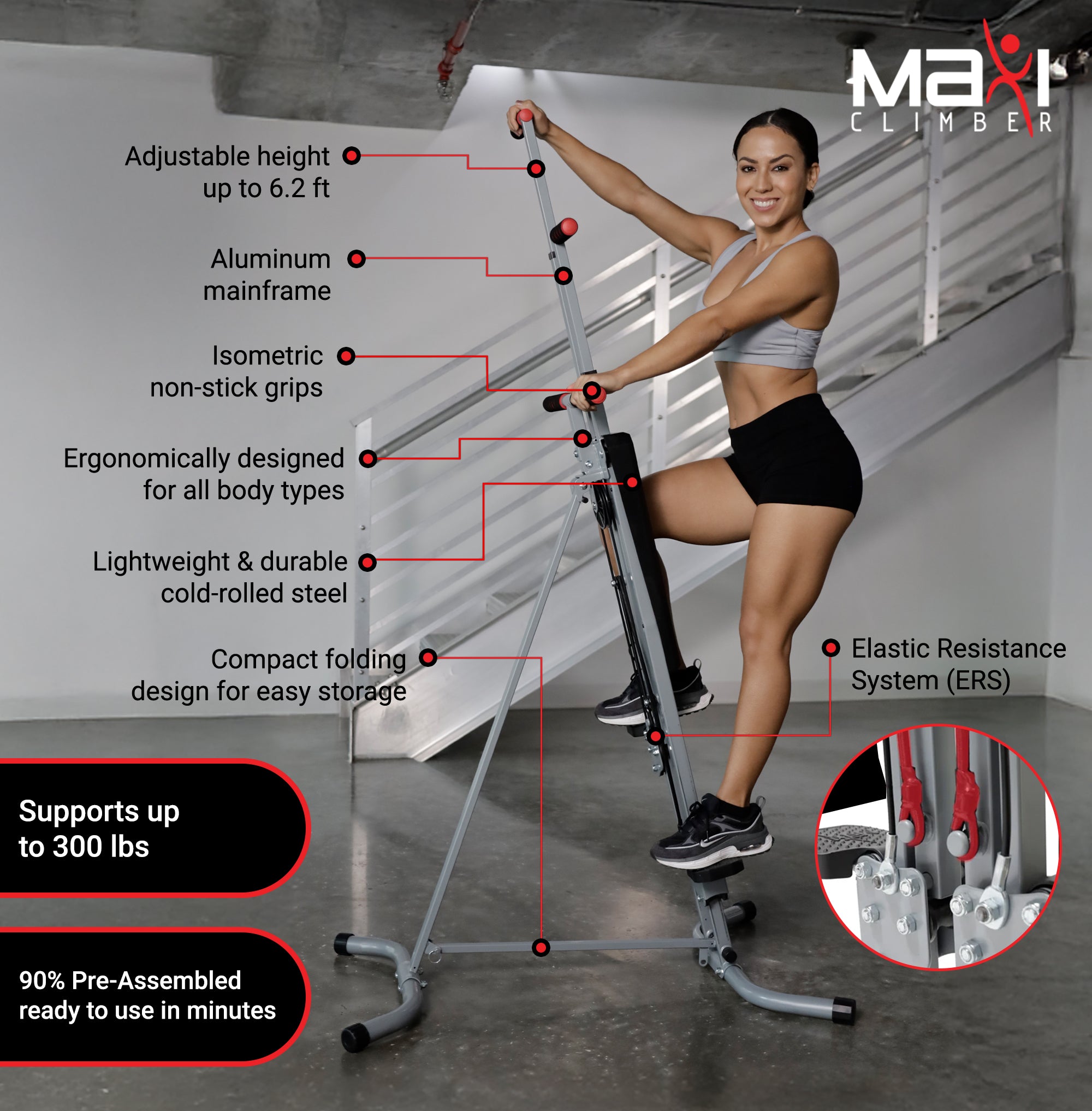 MaxiClimber Classic Vertical Climber & Exercise Cardio Workout System (Used) - VMInnovations