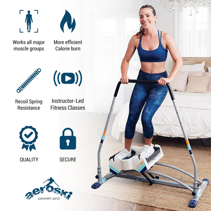 Aeroski 2.0 Ski Fitness Workout Machine with Recoil Spring Resistance, Gray