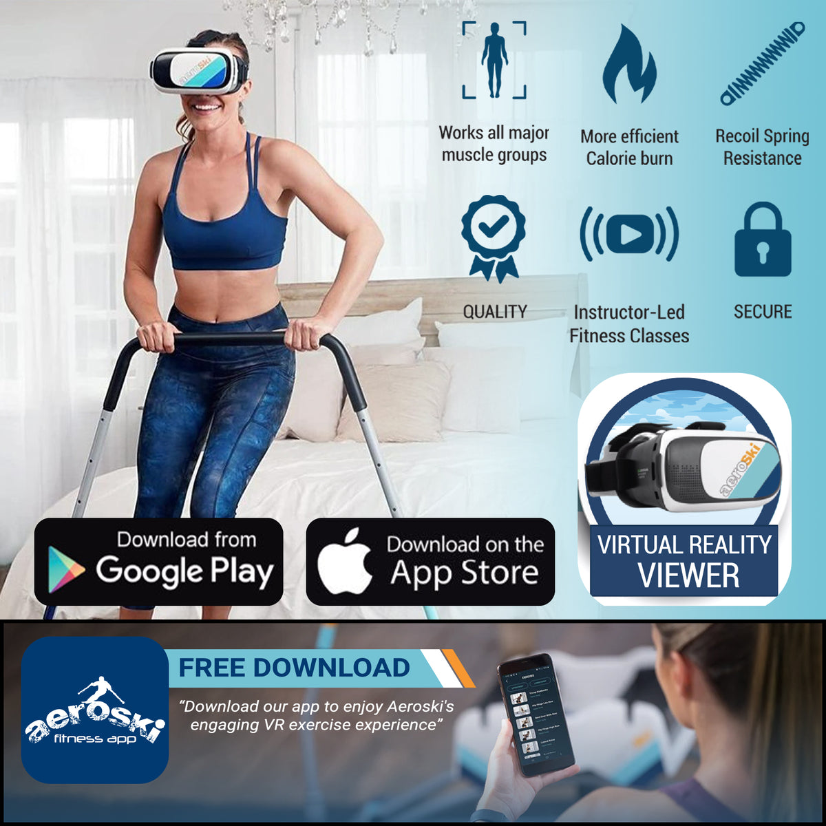 Aeroski 2.0 Ski Fitness Workout Machine with Recoil Spring Resistance (Open Box)