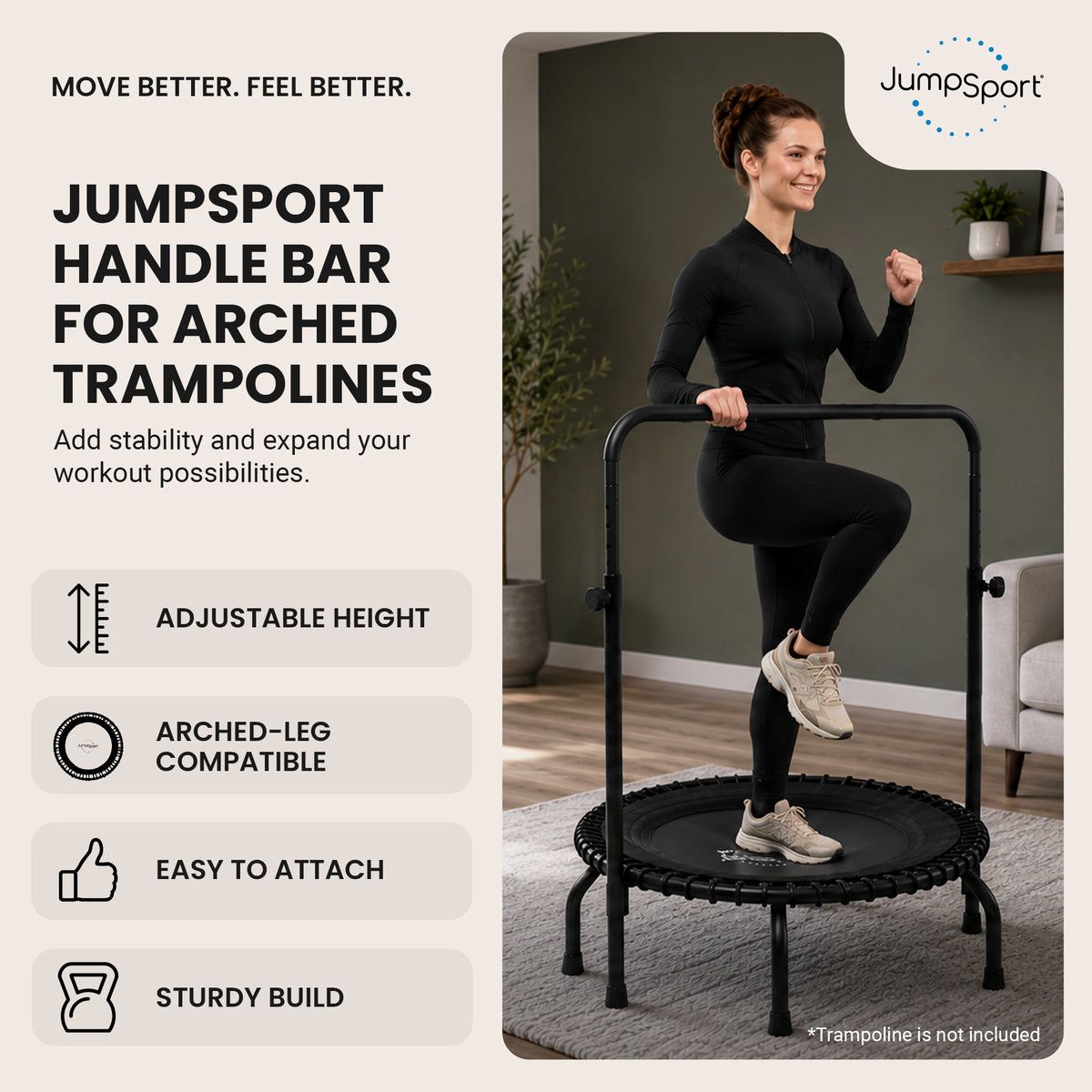 JumpSport Handle Bar for Arched Leg Fitness Trampolines, (Open Box)
