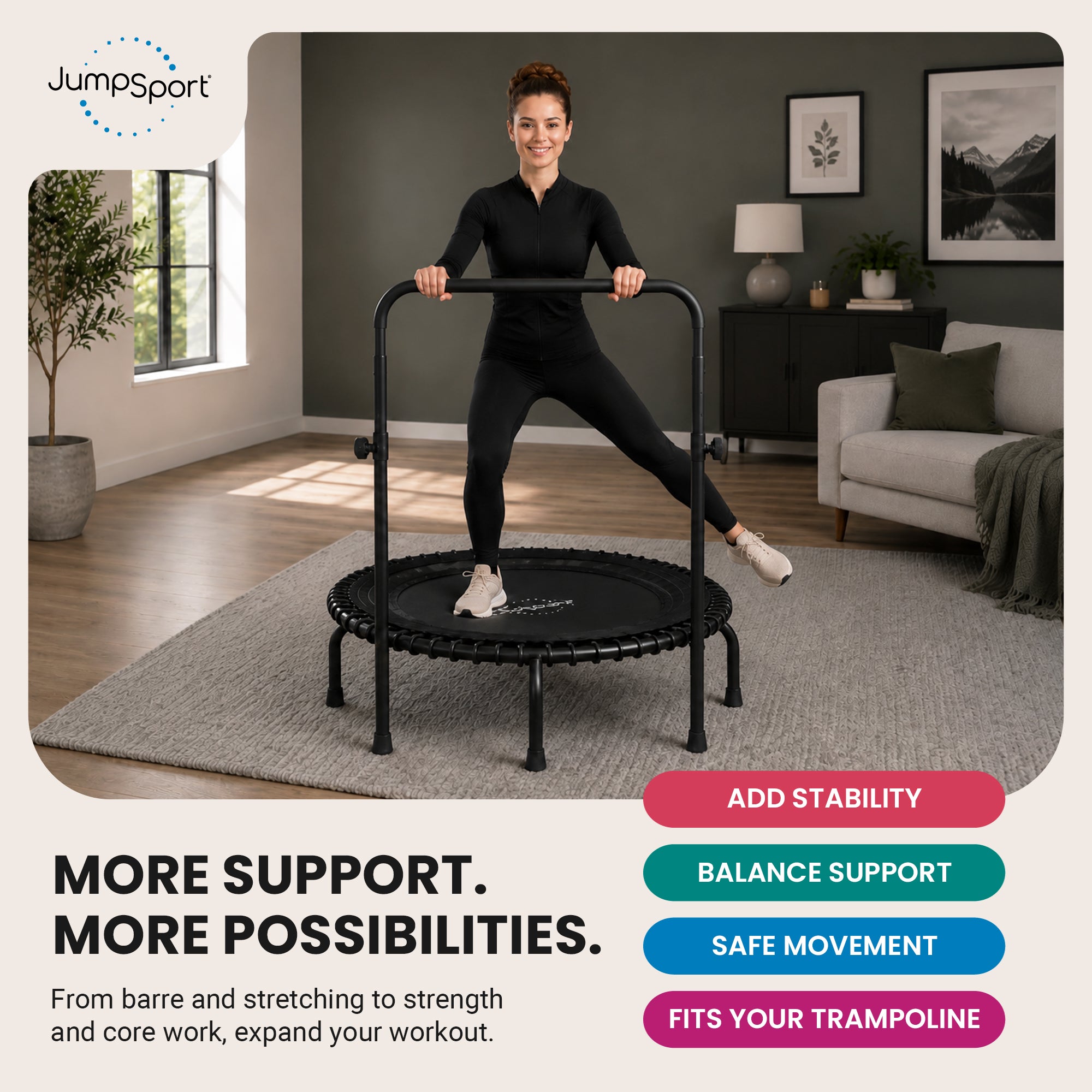 JumpSport Handle Bar for 44 In Arched Leg Fitness Trampolines, Black (For Parts)