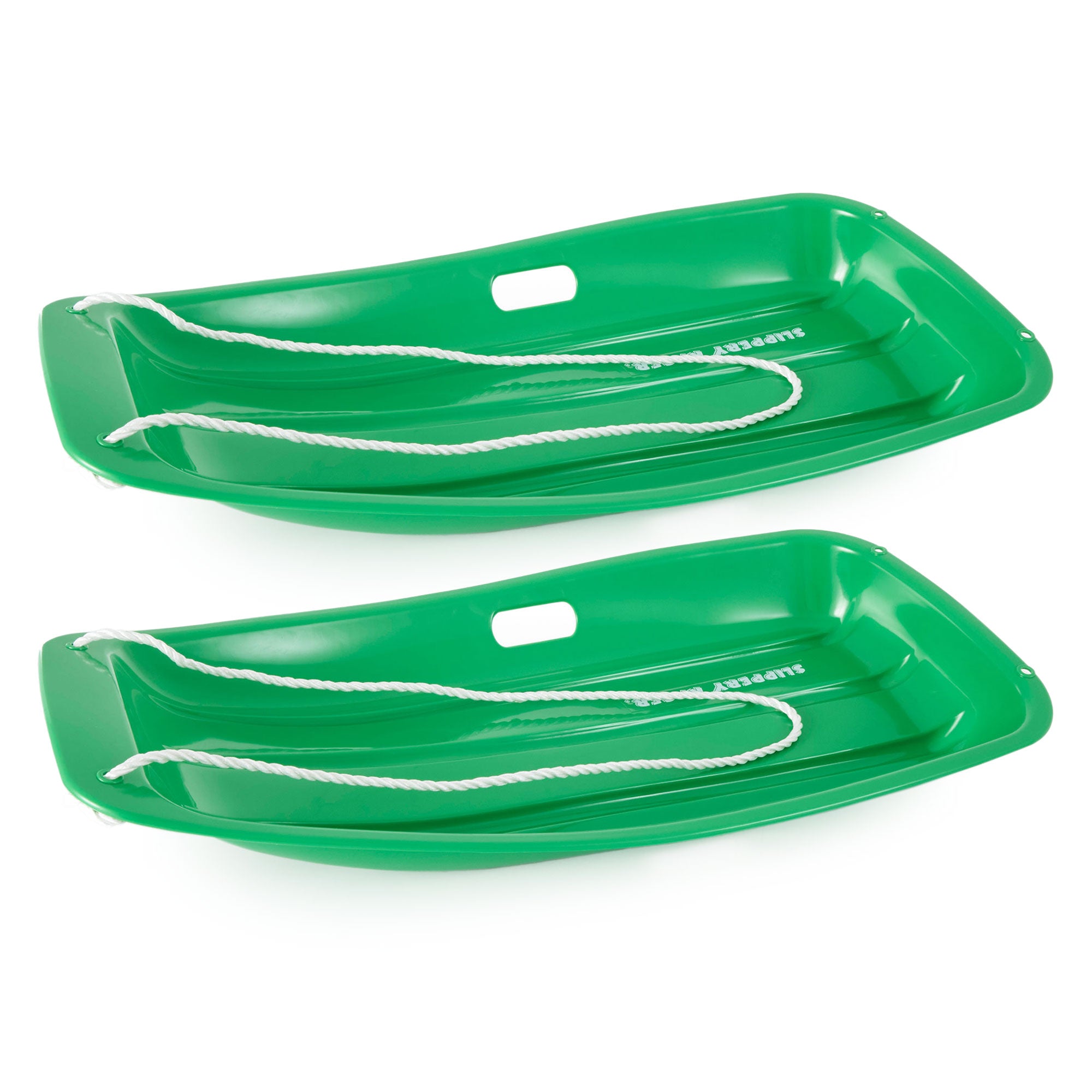 Slippery Racer Downhill Kids Toddler Plastic Toboggan Snow Sled, Green (2 Pack)