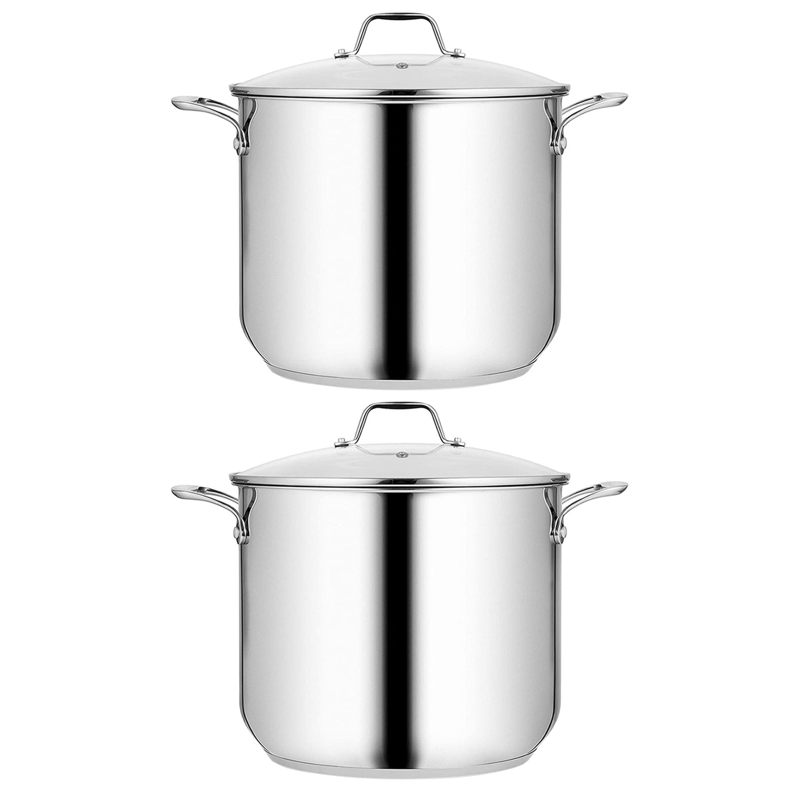 NutriChef Heavy Duty 19 Quart Stainless Steel Soup Stock Pot with Lid (2 Pack) - VMInnovations