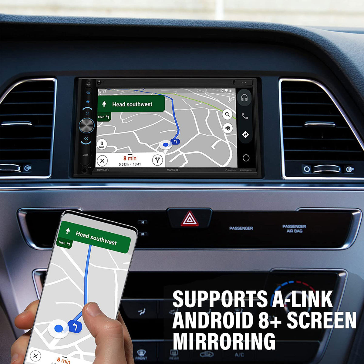 SOUNDSTORM Double DIN Bluetooth Multimedia Player with 6.75 Inch Touchscreen