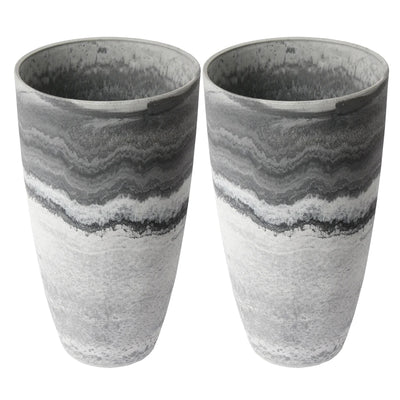 Algreen Acerra 12 x 20 Inch Curved Patio Vase Garden Planter, Marble (2 Pack)
