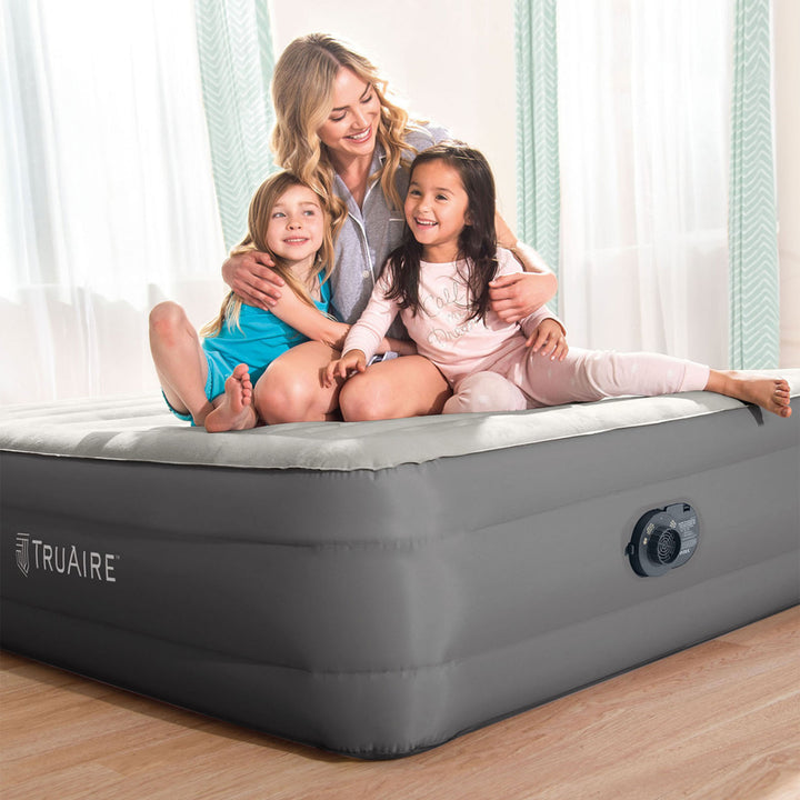 Intex TruAire Luxury Queen Air Mattress Airbed w/ Lumbar Support & Built in Pump