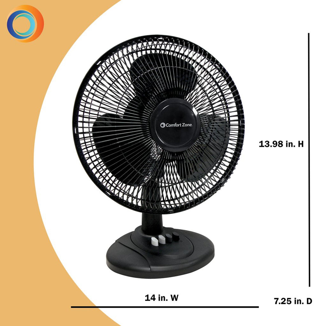 Comfort Zone 12" High Velocity 3 Speed Adjustable Oscillating Fan (Open Box)