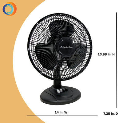 Comfort Zone 12" 3 Speed Adjustable Oscillating Table Fan, Black (For Parts)