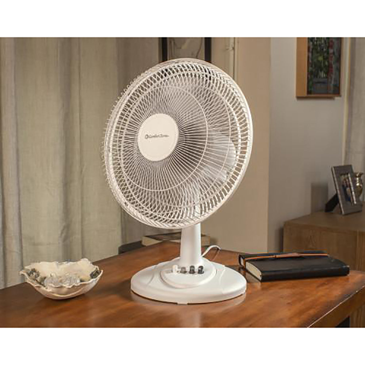 Comfort Zone 12" 3 Speed Adjustable Oscillating Table Fan, White (Open Box)