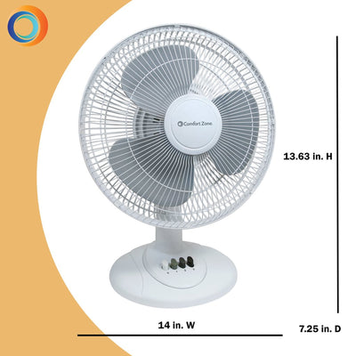 Comfort Zone 12" 3 Speed Adjustable Oscillating Table Fan, White (Used)