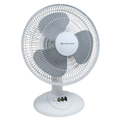 Comfort Zone 12" 3 Speed Adjustable Oscillating Table Fan, White (Open Box)